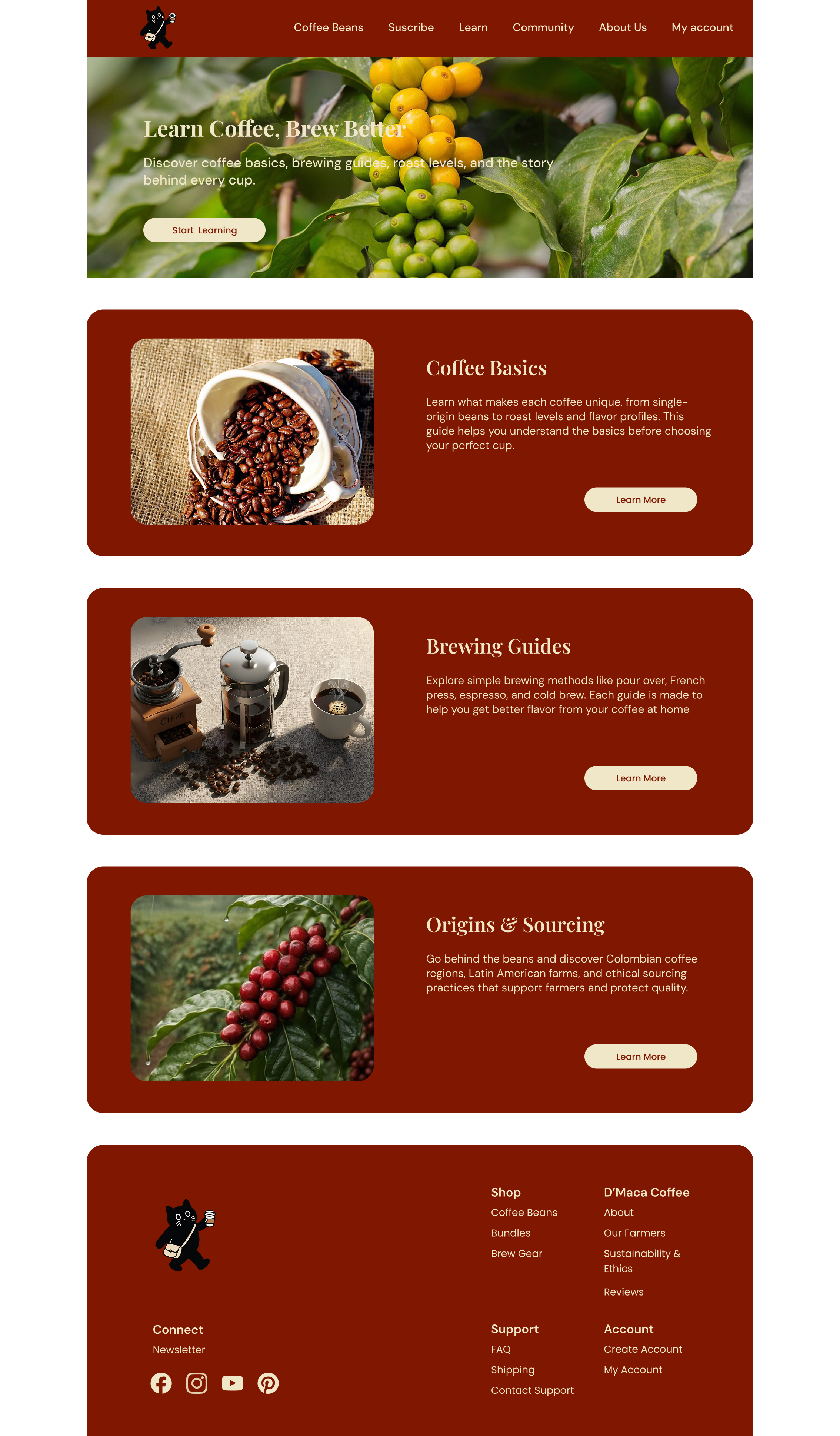 D'Maca Coffee Website Mockup